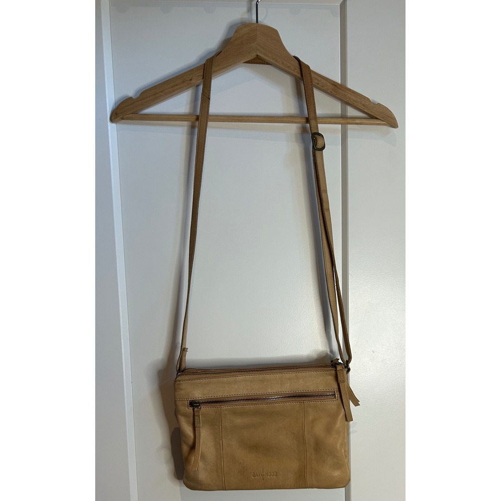 Day & Mood Tan Leather Multi-Compartment Crossbody Bag Adjustable Strap